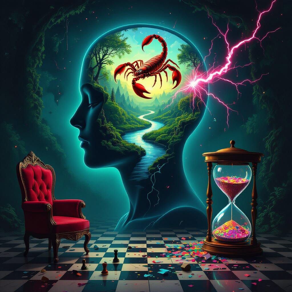 Surreal Mindscape: Glowing Silhouette Reveals Inner World