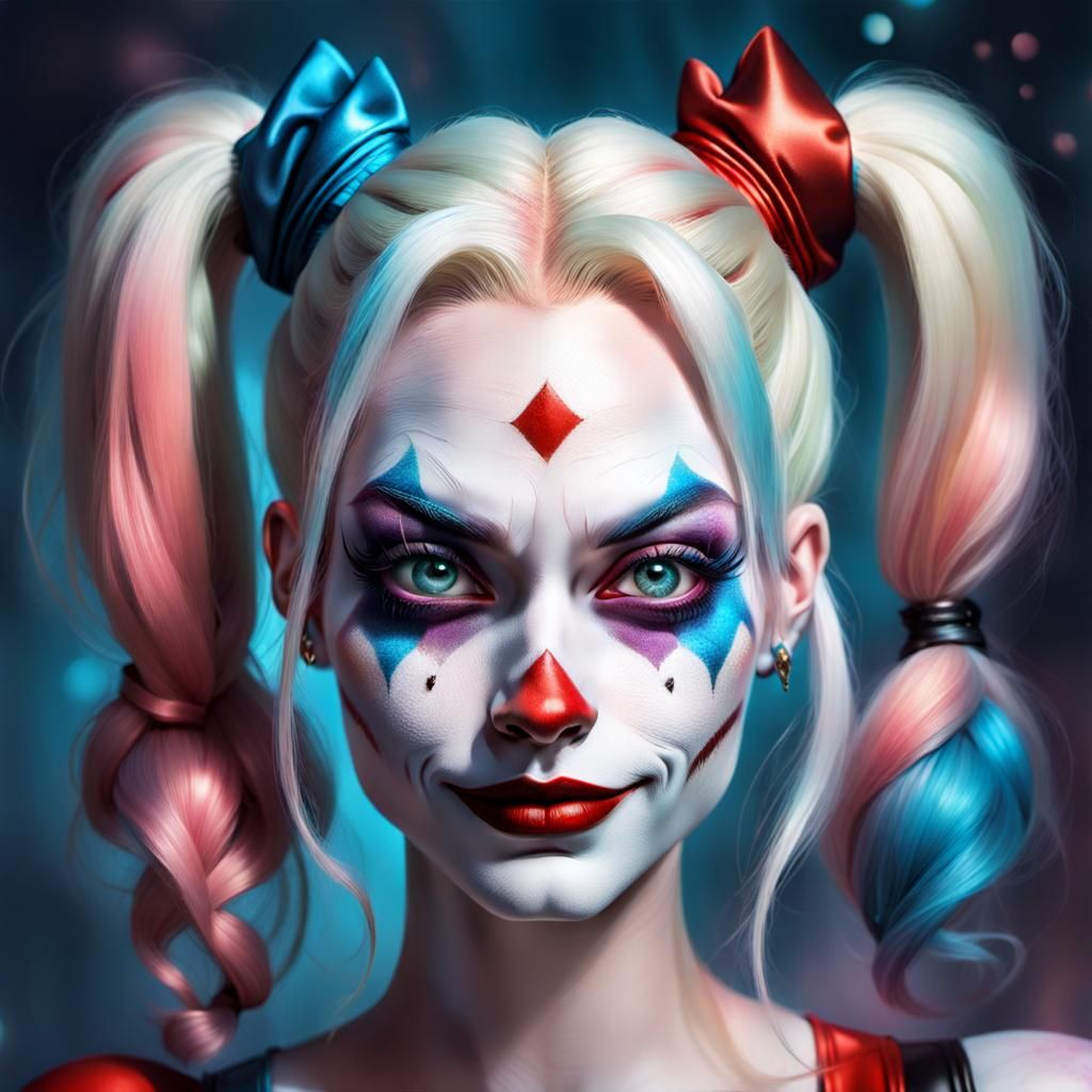 Ethereal Harley Quinn Caricature in Pastel Colors