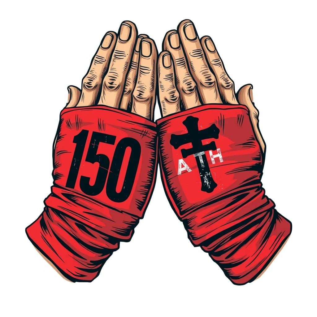 Hands in Prayer with Boxing Wraps: Street Art Style