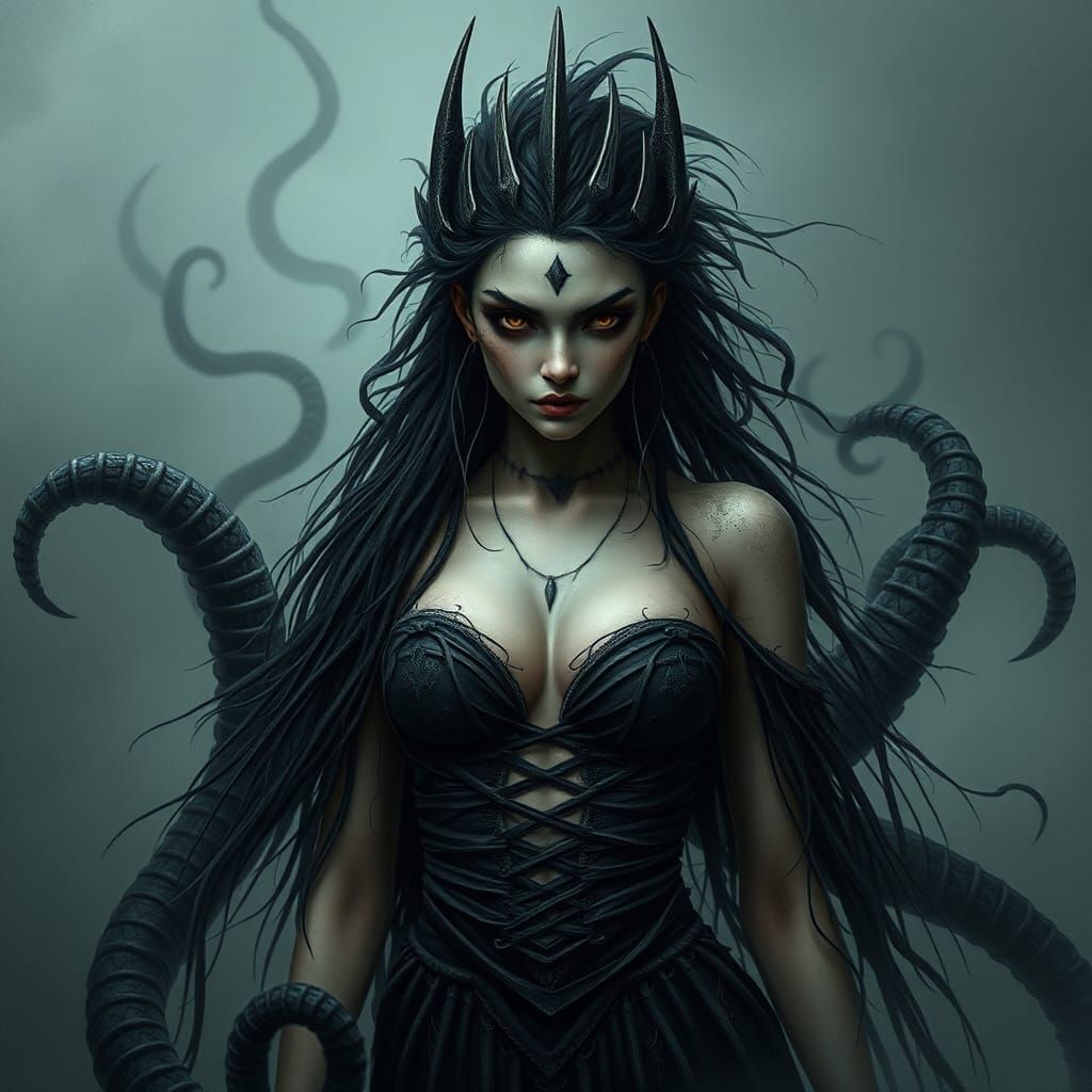 Dark Mermaid in a Nightmare Landscape