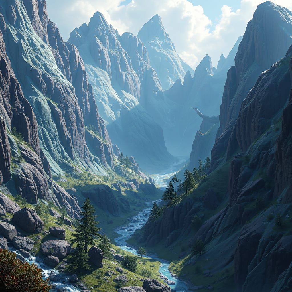 Majestic Amethyst Valley in Vibrant Turquoise Hues