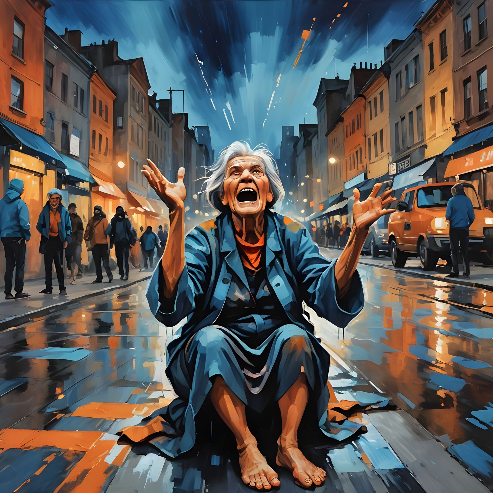 Distressed Woman Screaming in City Street