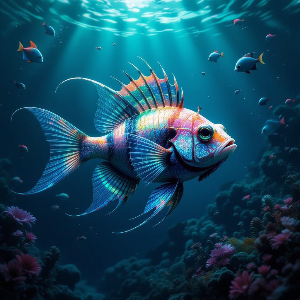 Bioluminescent Spiderfish in Abyssal Depths