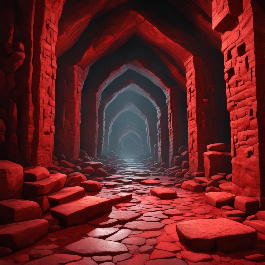 Red Stone Cave Corridor: Dark Fantasy Concept Art