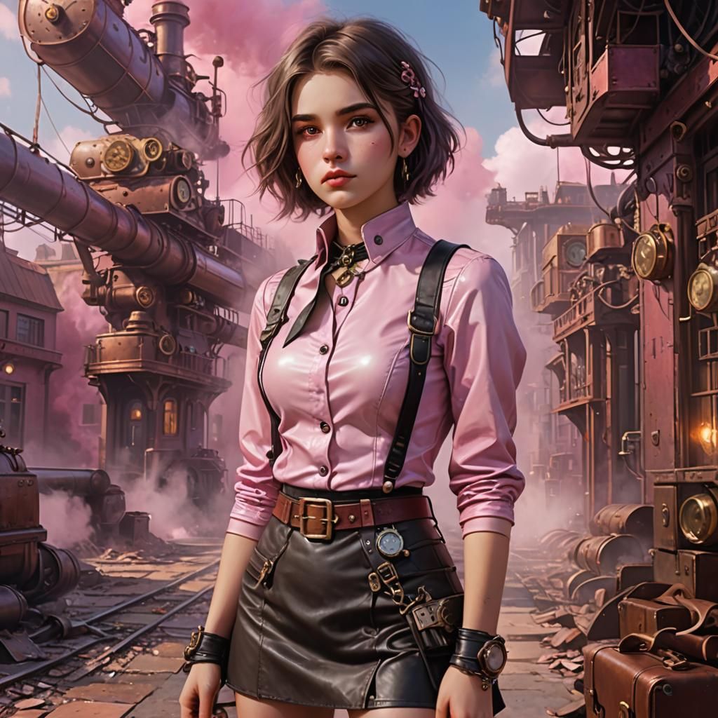 Steampunk Fashion in Pink Mist: Digital Art