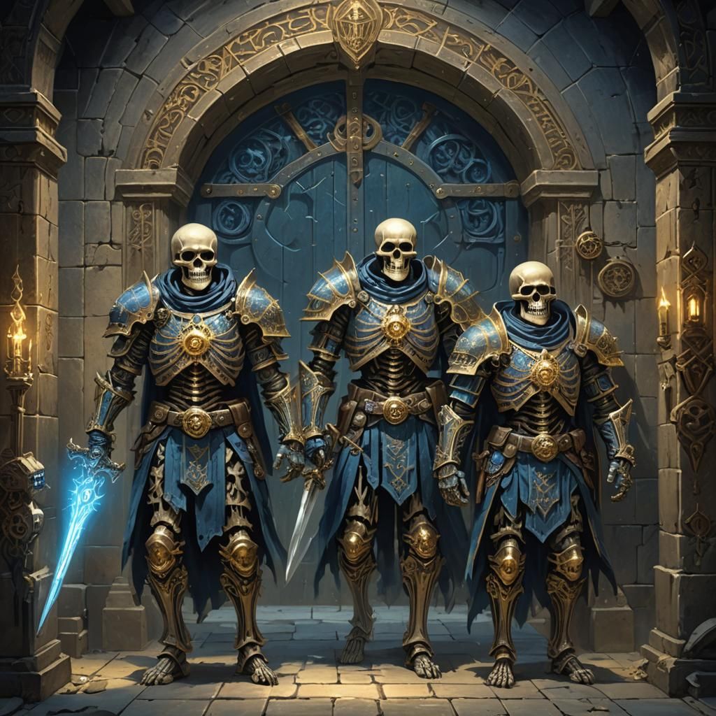 Skeletons Guarding Vault Door in Dark Fantasy Art
