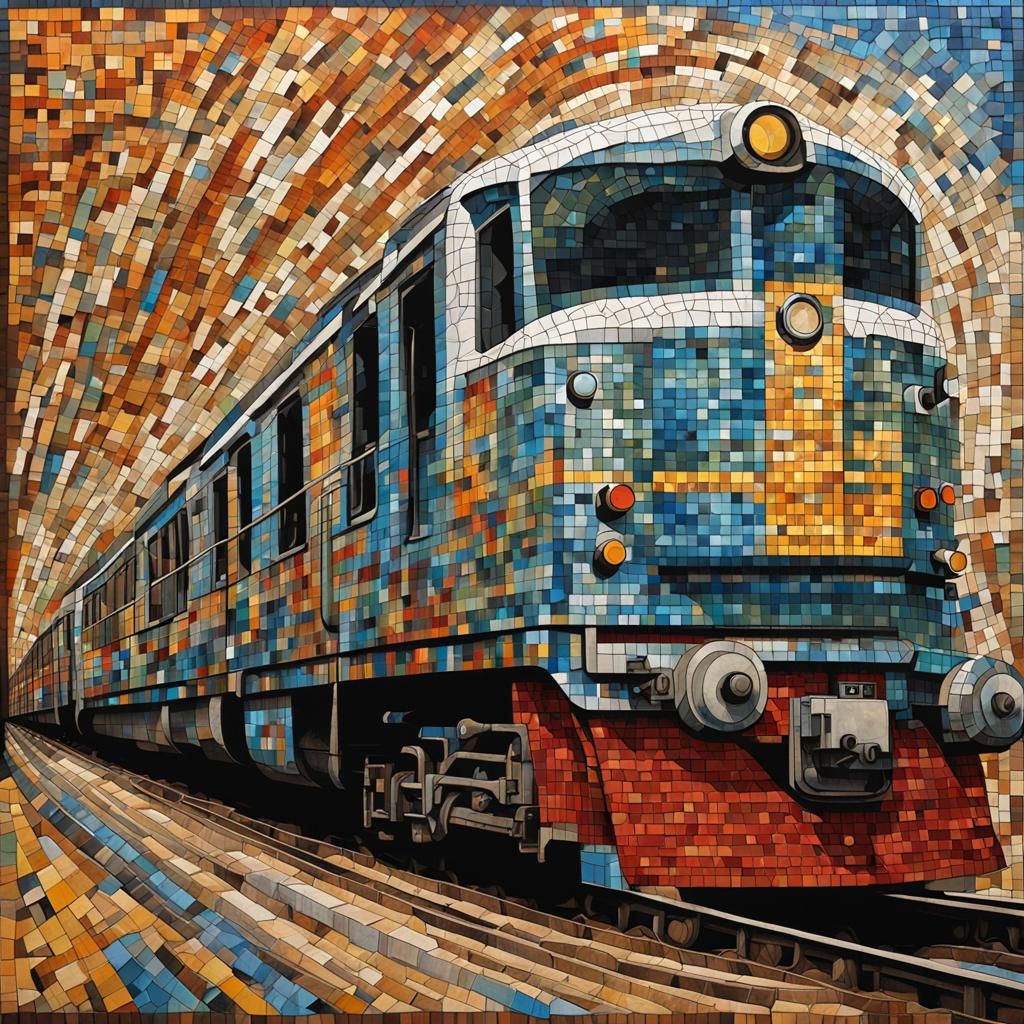 Abstract Train Mosaic with Complementary Colors