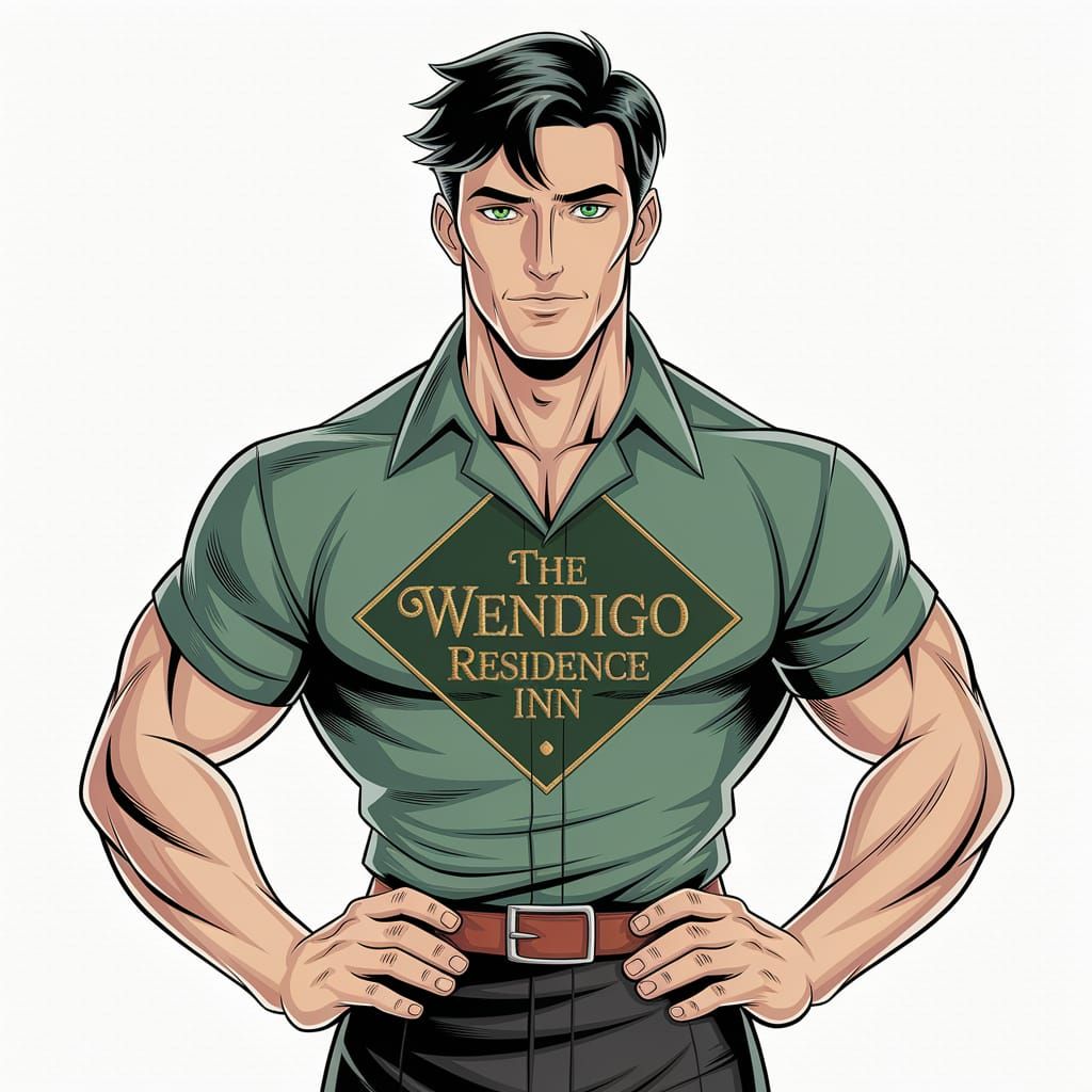 Anime, black hair, green eyes. A man in his forties, still l...