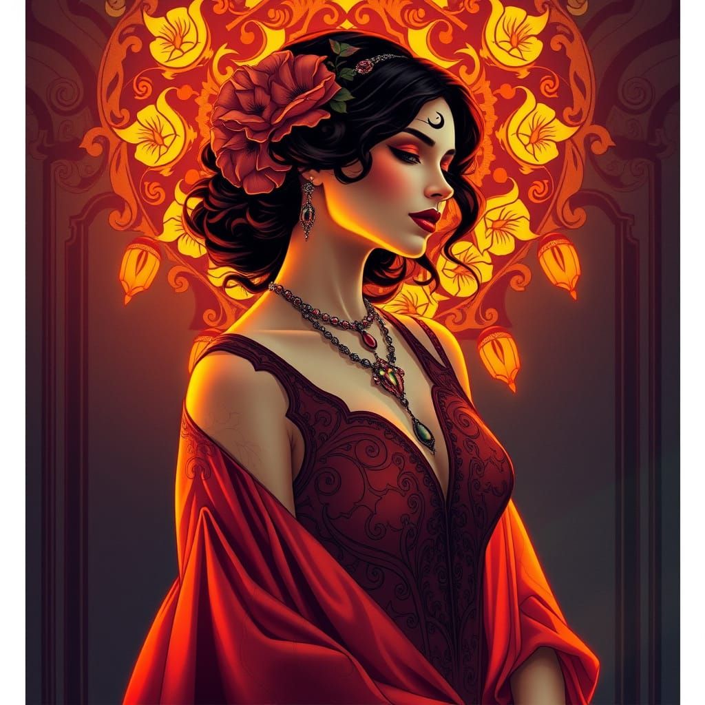 Art Nouveau Woman in Radiant Warmth