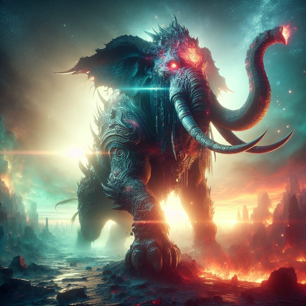 Menacing Elephant in Cinematic Fantasy Art Style