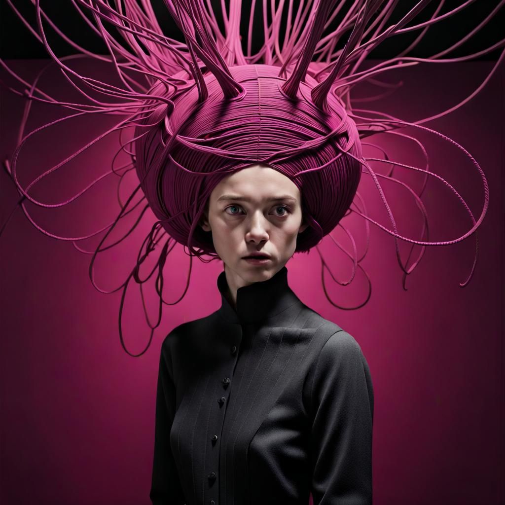 Shocking Dark 3D Surrealist Scene in Magenta and Black