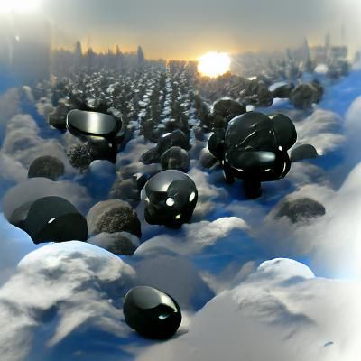 Surreal Black Sphere Landscape with White Sun