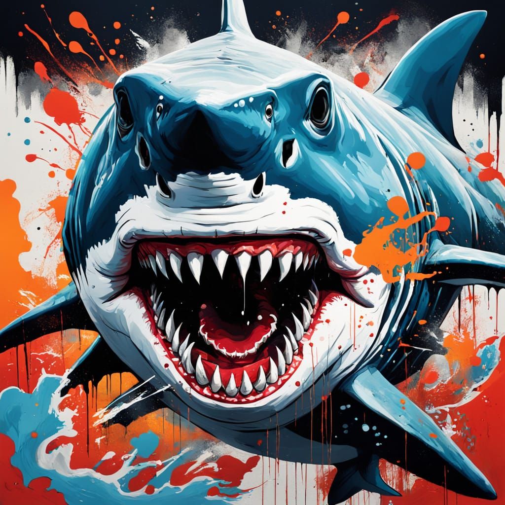 Graffiti-Style Megalodon Breaches the Ocean in a Splash of C...