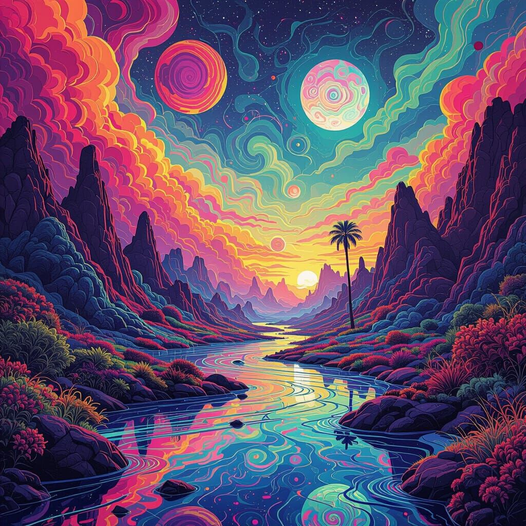 Psychedelic Dreamscape in a Surreal Style