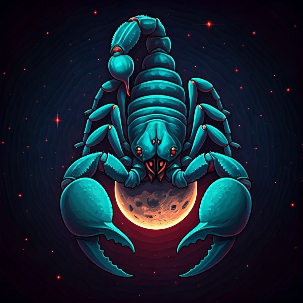 Vibrant Neon Scorpion Lifts Cosmic Moon in Kaleidoscope of R...