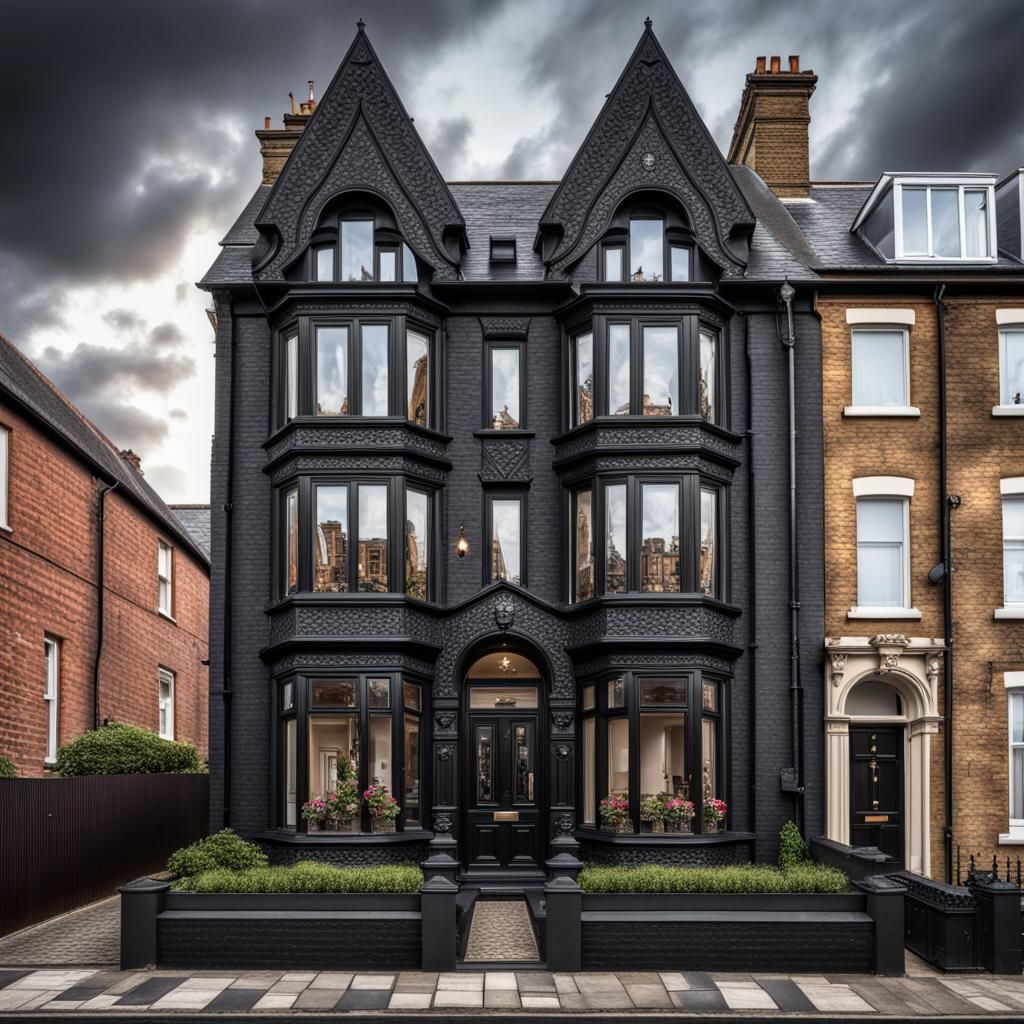 Elegant Castle House Among Victorian Terraces, Hyper-realist...