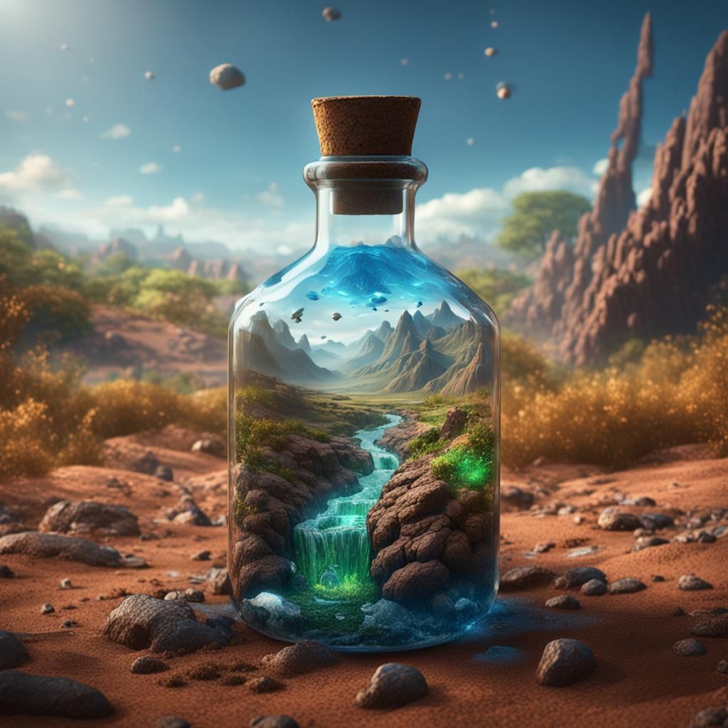 Glass Bottle in Earth: Detailed Matte Painting
