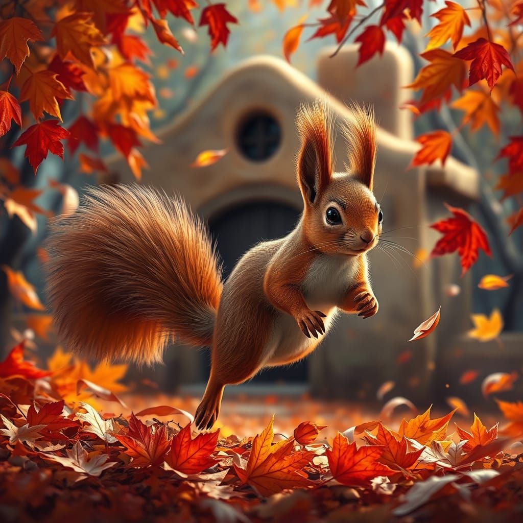 Red Squirrel in Fall by Pueblo Casita