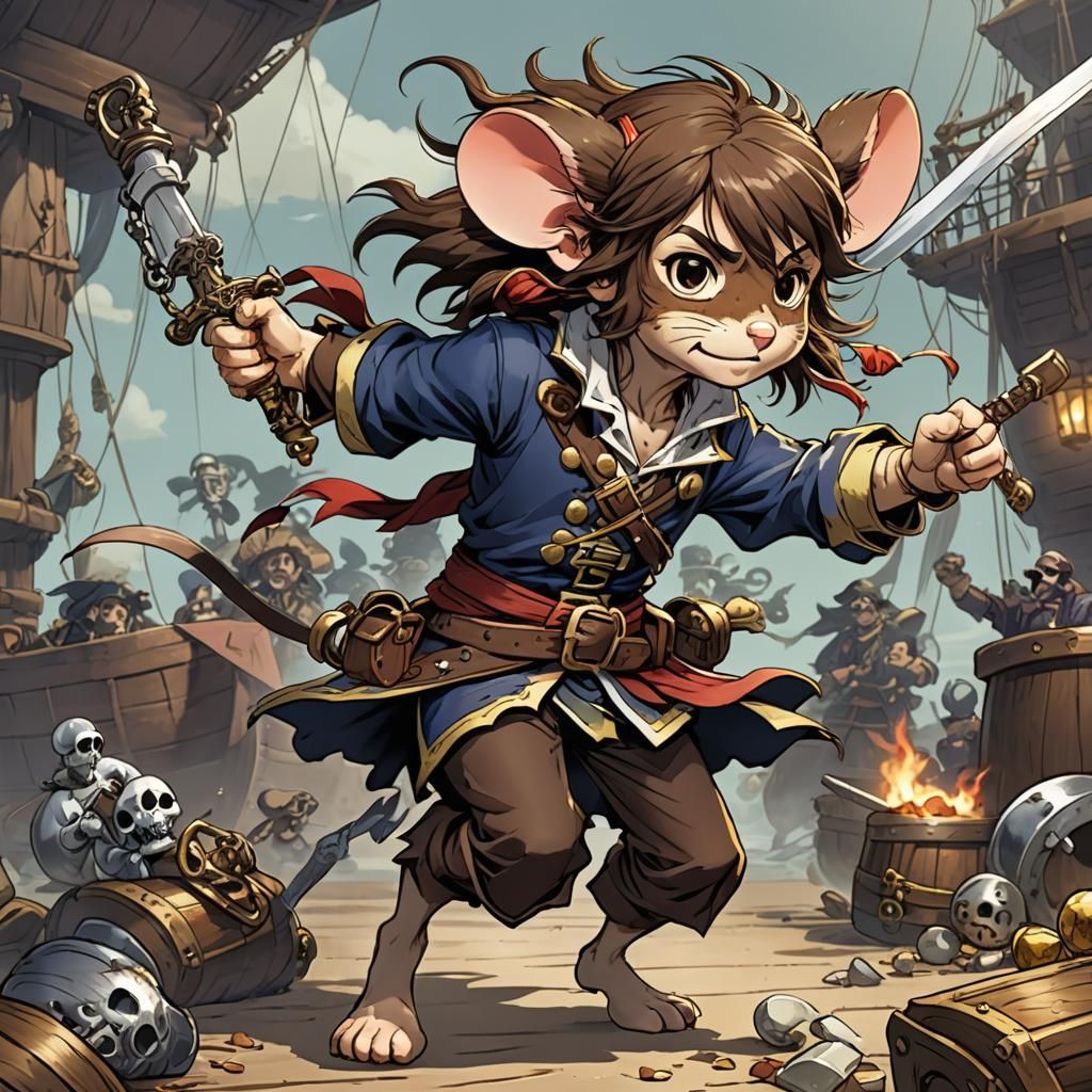 Mouse Pirate in Anime Style Action