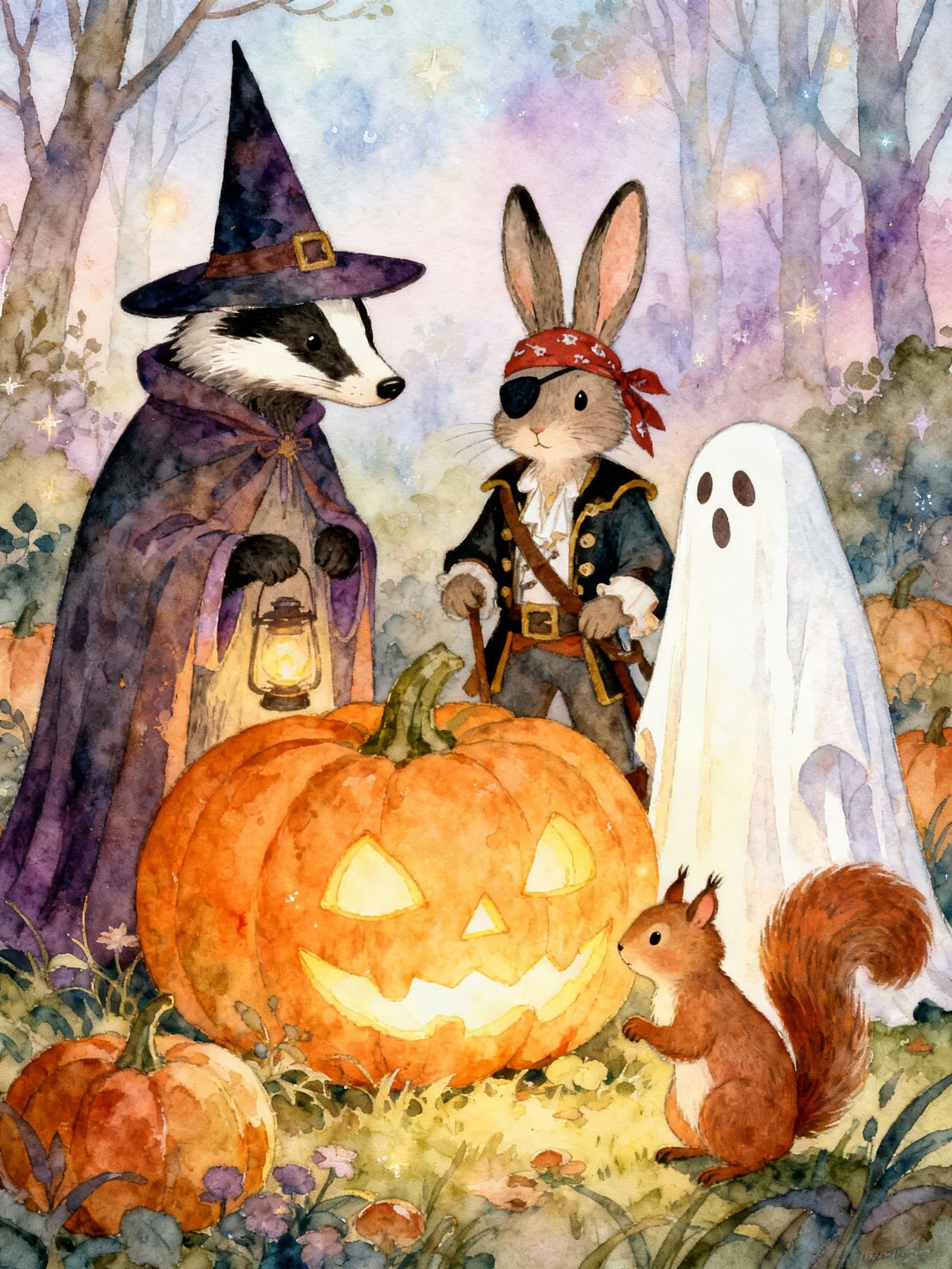 Whimsical Woodland Creatures in Halloween Costumes