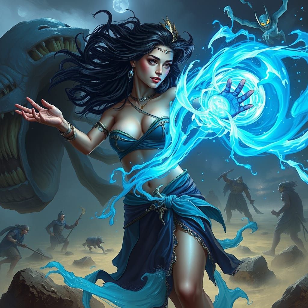 Mystical Woman Unleashing Temporal Energies in Dreamlike Sce...