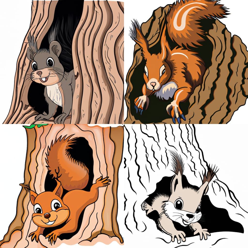 Vectorized Squirrel Peeking from Tree Den