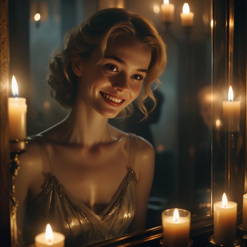 Cinematic Film Noir: Woman and Misty Reflection