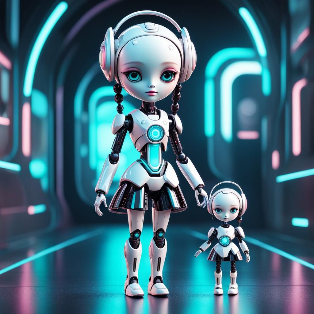 Futuristic Dolls Walking in Abstract Art Style
