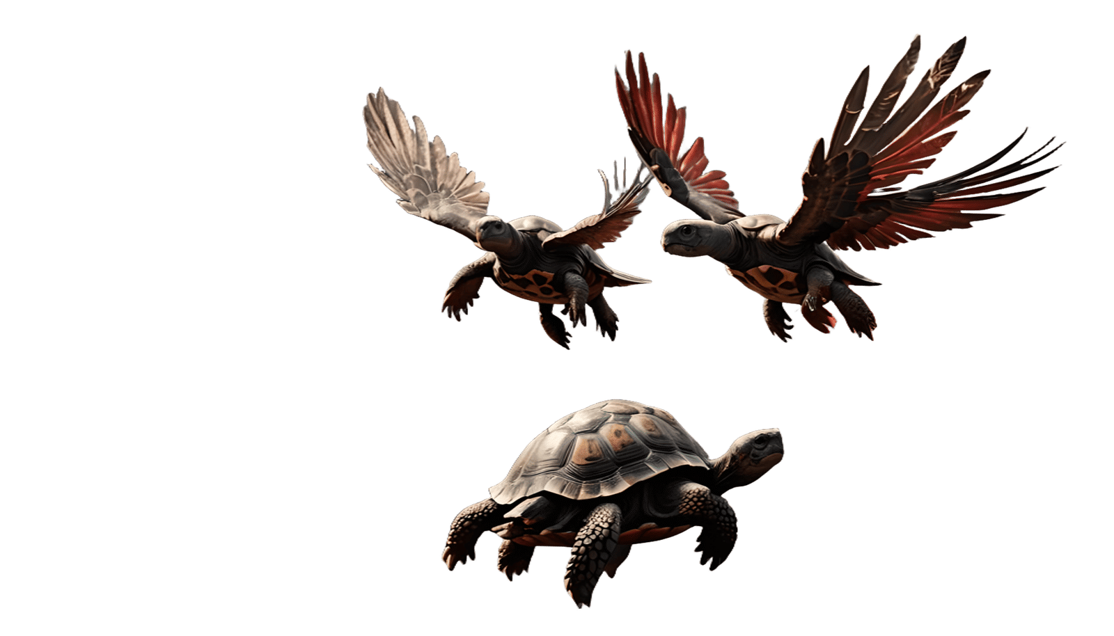 Winged Tortoise Flies Over Apocalyptic Landscape