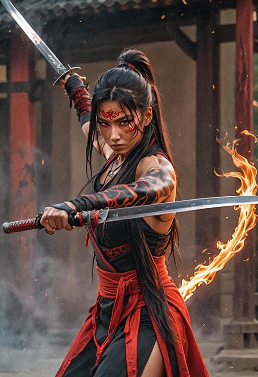 Fiery Ninja Woman: A Cinematic Masterpiece