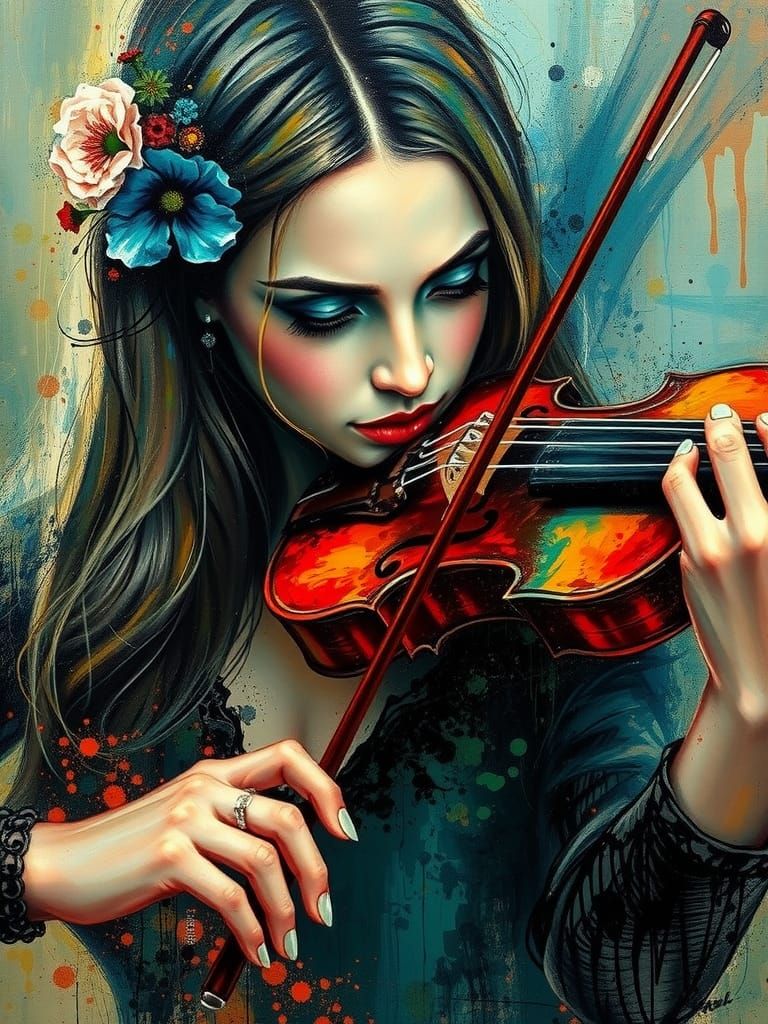 Abstract Violin Played in Surreal Splatter Art Style