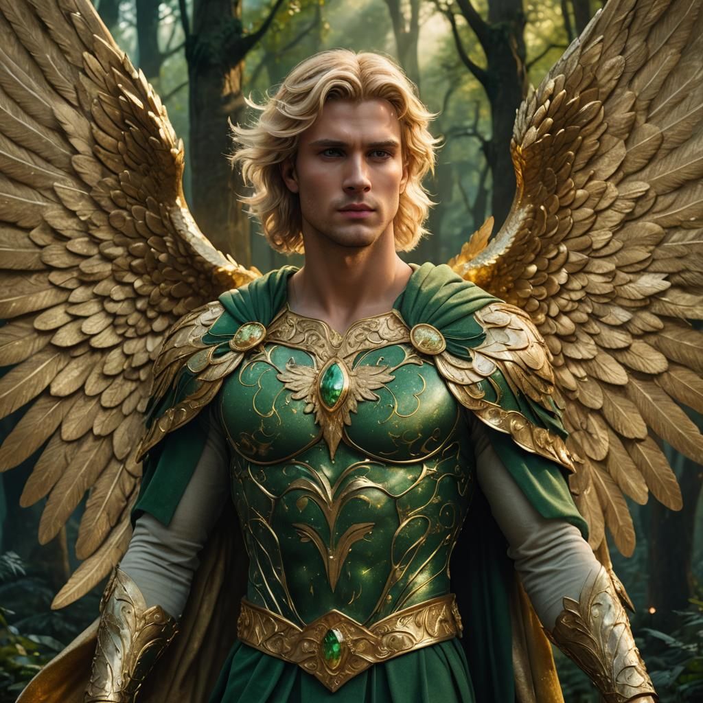 Angelic Stone Figure in Enchanted Forest: Digital Art