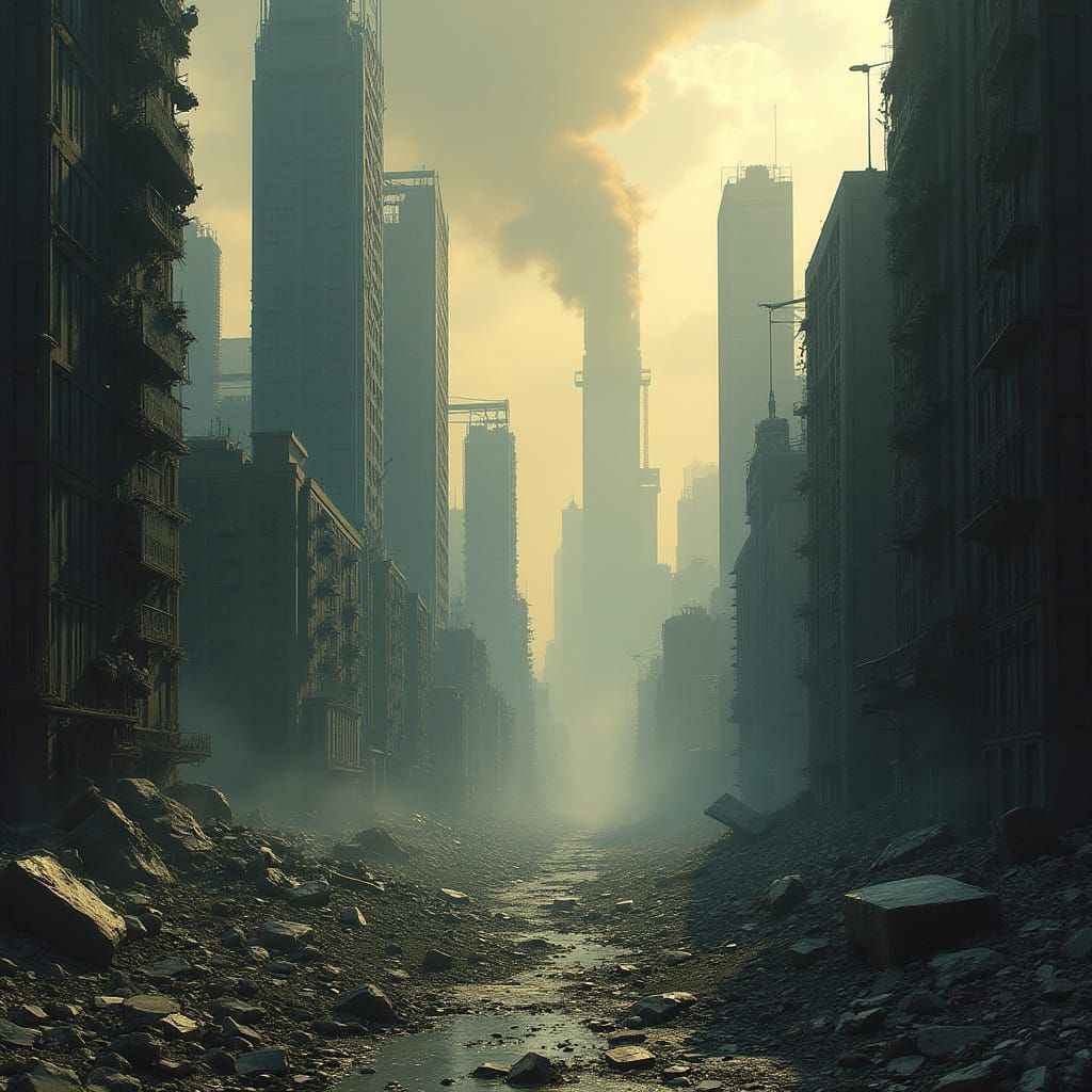 Desolate Post-Apocalyptic Cityscape in a Dark, Gritty Style