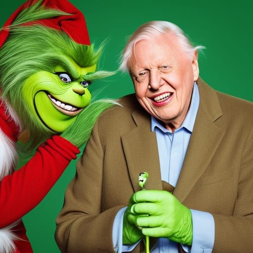 Sir David Attenborough with the Grinch.