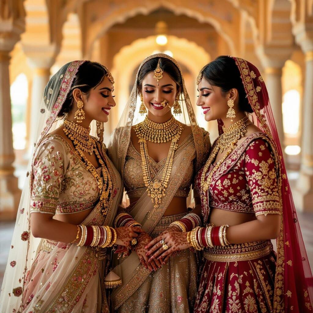 Indian Ladies in Rajasthani Palace, Traditional Style