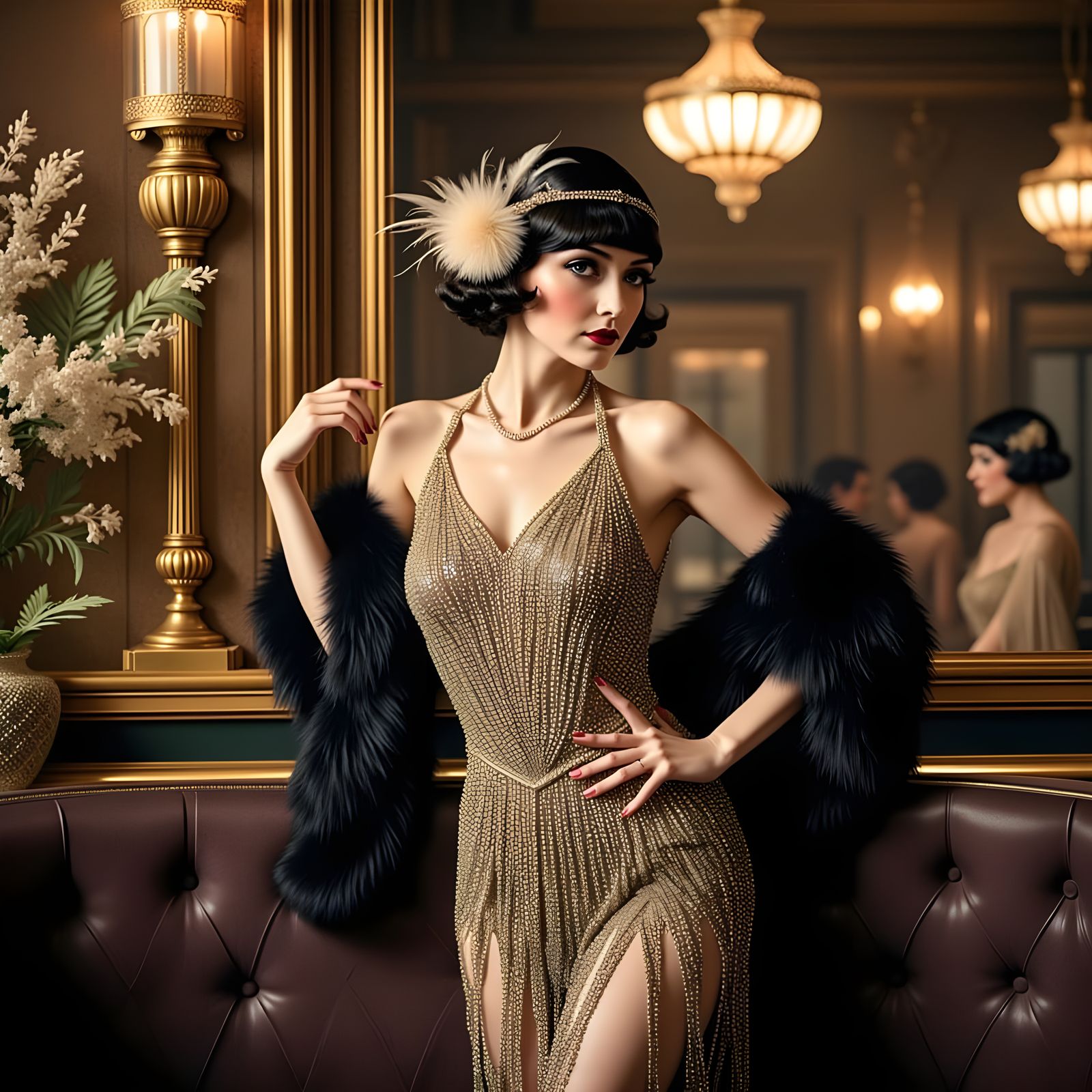 Glamorous Flapper in Smoky Jazz Club: Vintage Postcard