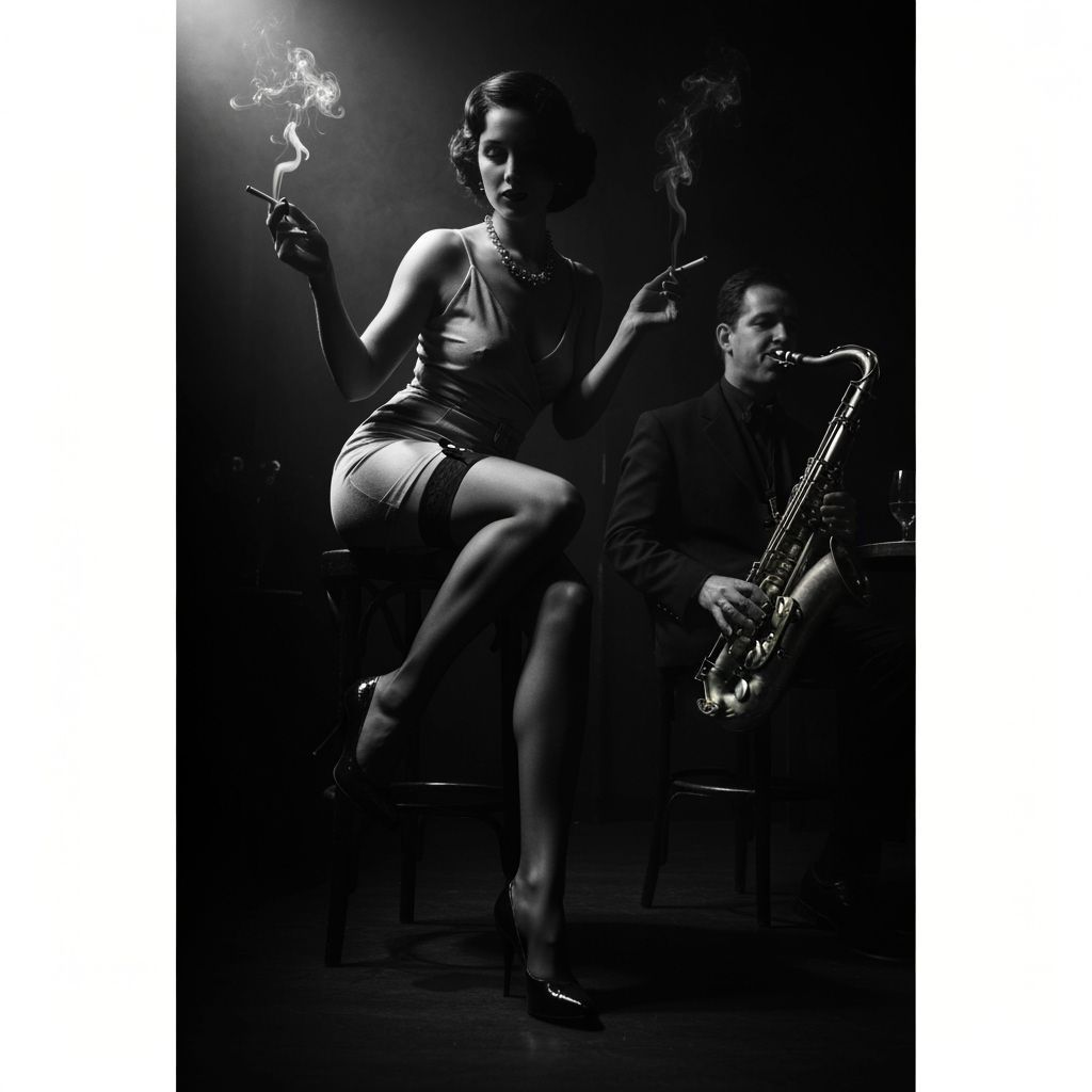 Woman in Shadowed Jazz Club, Film Noir Style