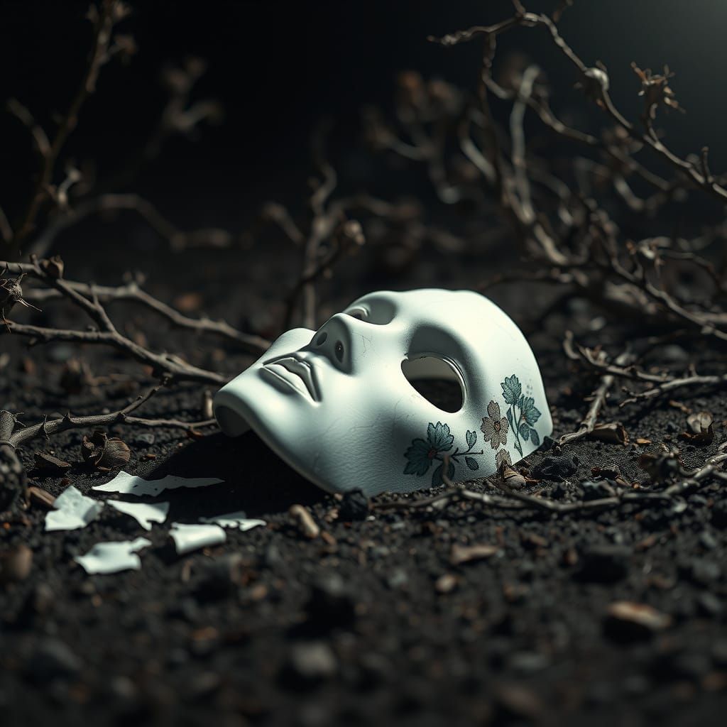 Shattered Porcelain Mask on Scorched Earth
