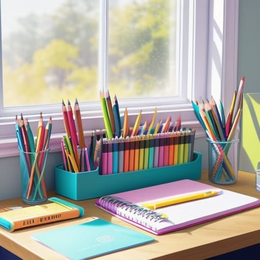 Vibrant Back to School Still Life in Digital Art