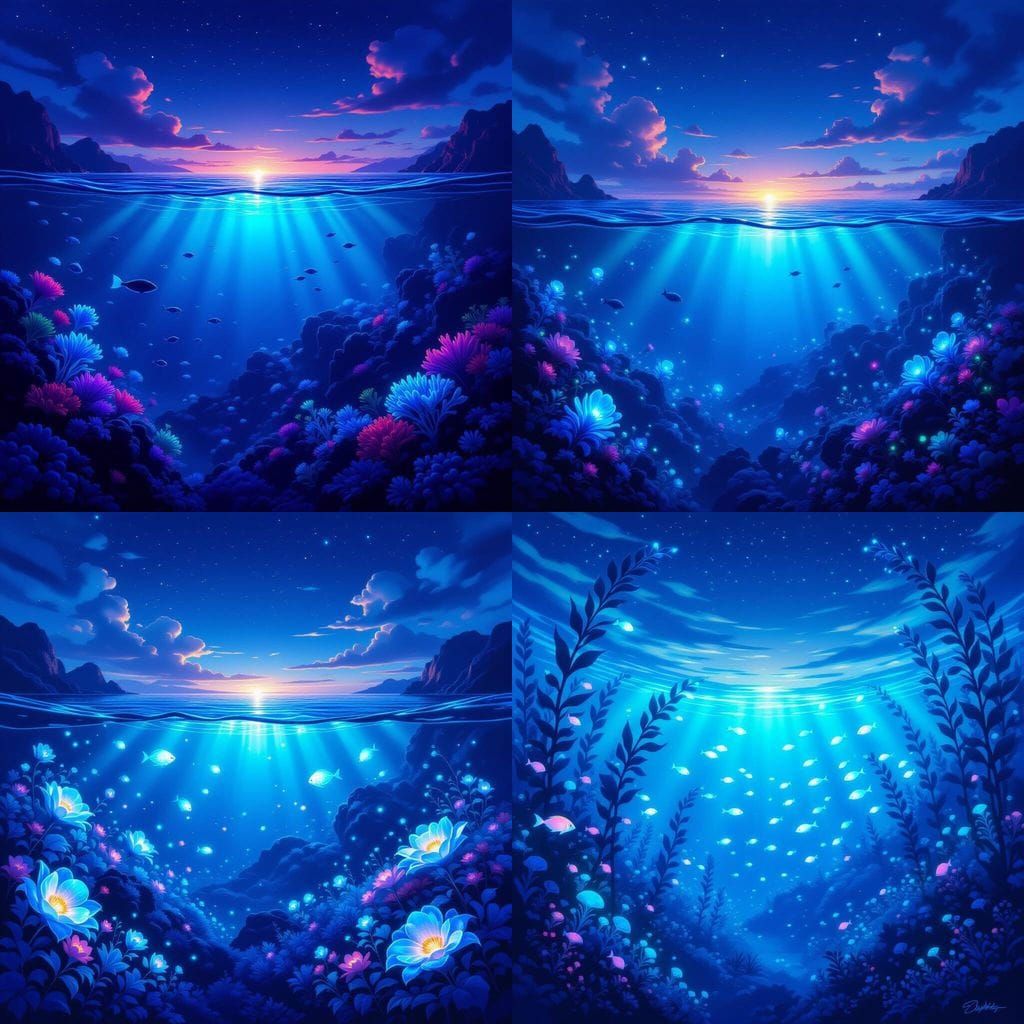 Bioluminescent Ocean Twilight: Underwater Flora & Fauna