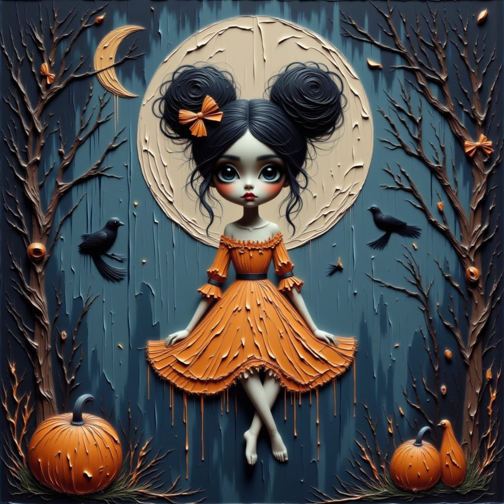 Girl in Nightgown Under the Moon