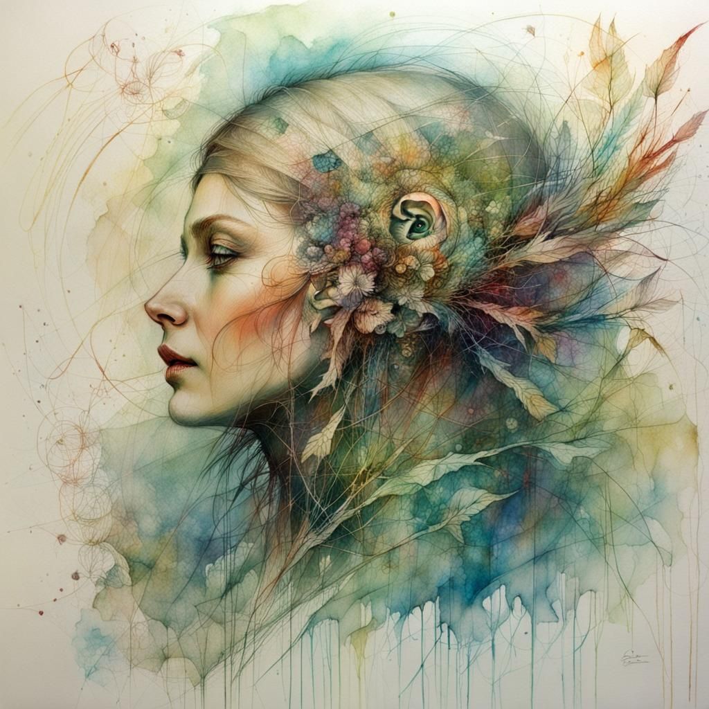 Ethereal Figures in Dreamlike Mixed Media Watercolor