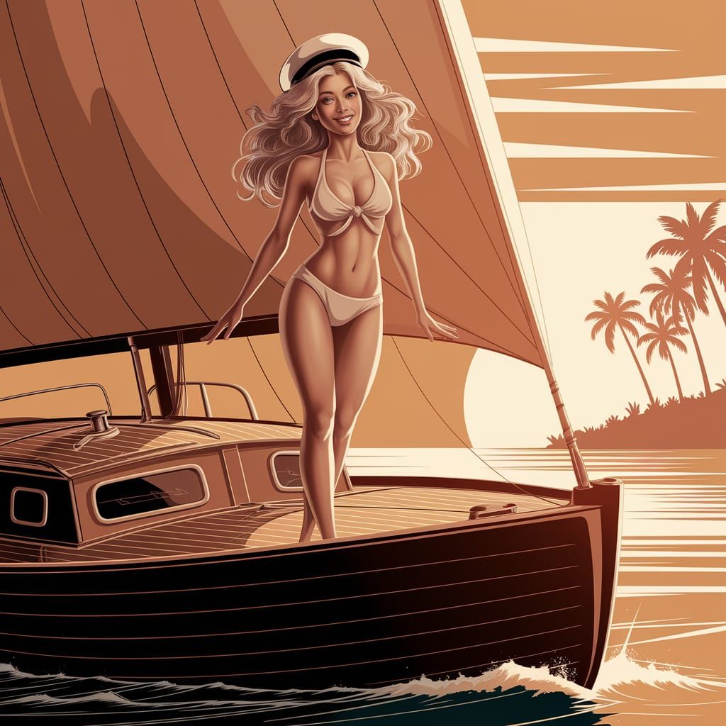 Carefree Blond Sailor on Deck at Sunset