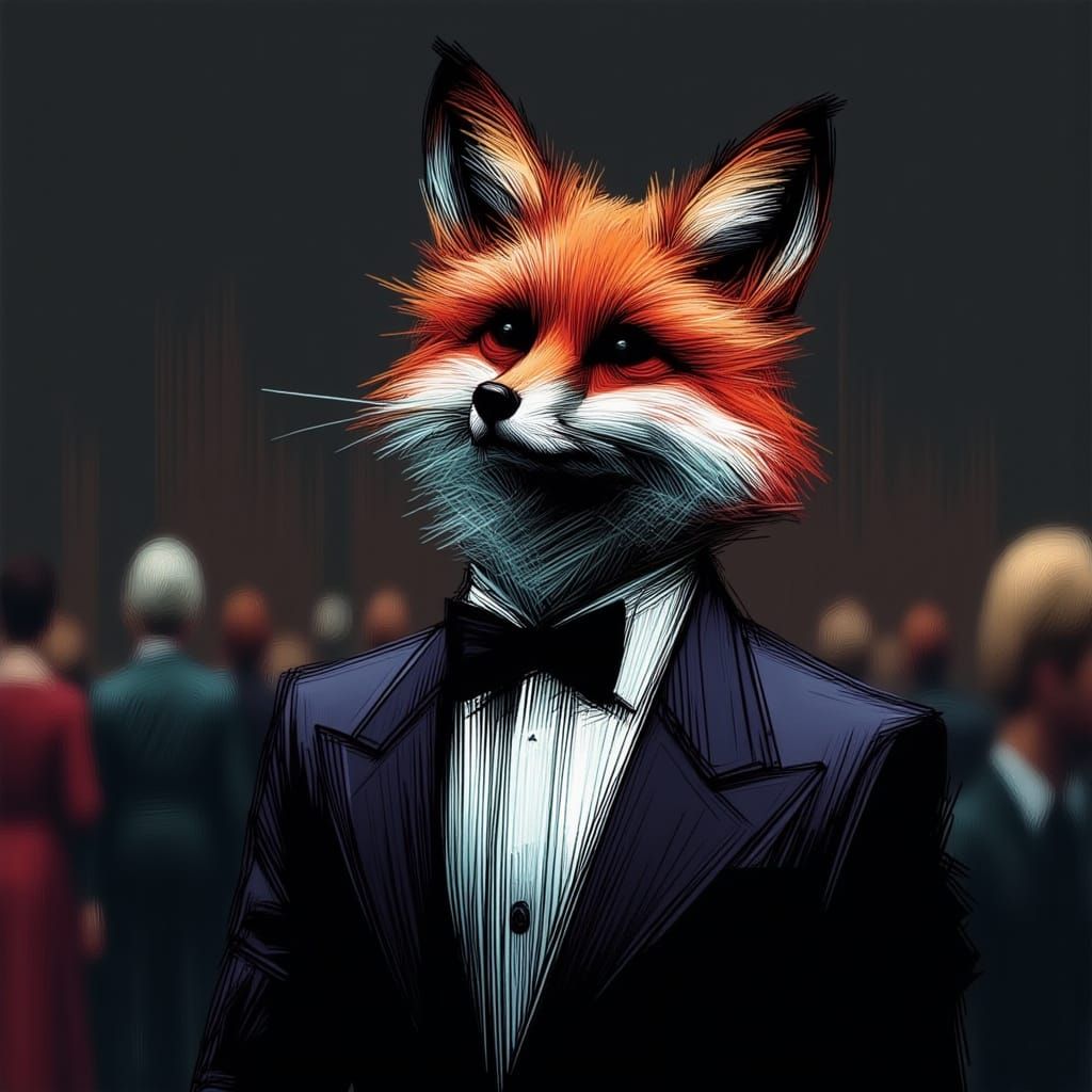 Fox in Tuxedo at Gala in 3D