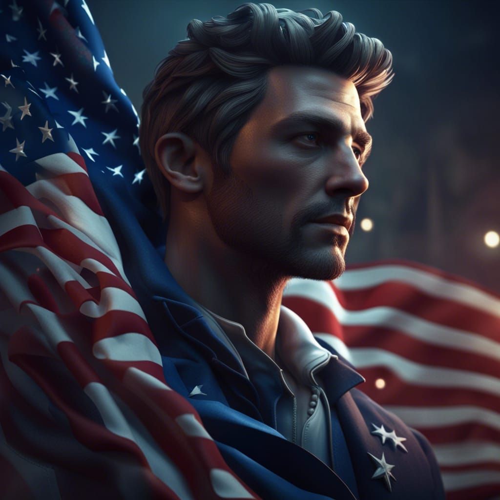 Handsome 3D Man with US Flag, Digital Animation
