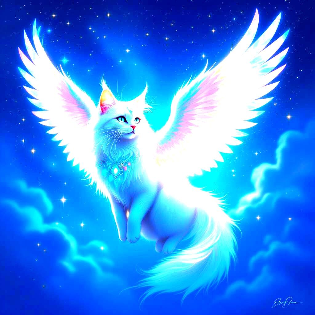 Magical Winged Cat with Unique Pattern