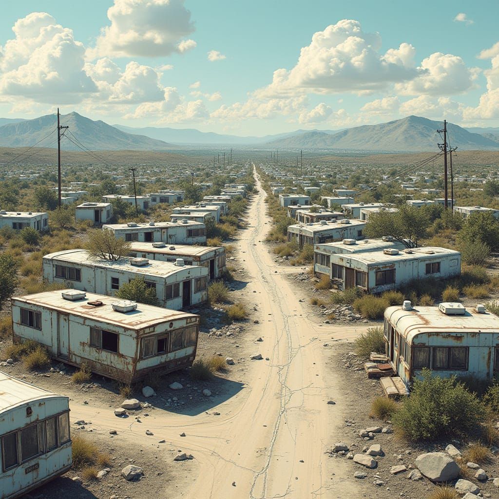 Ravaged Trailer Park Landscape in a Post-Apocalyptic World
