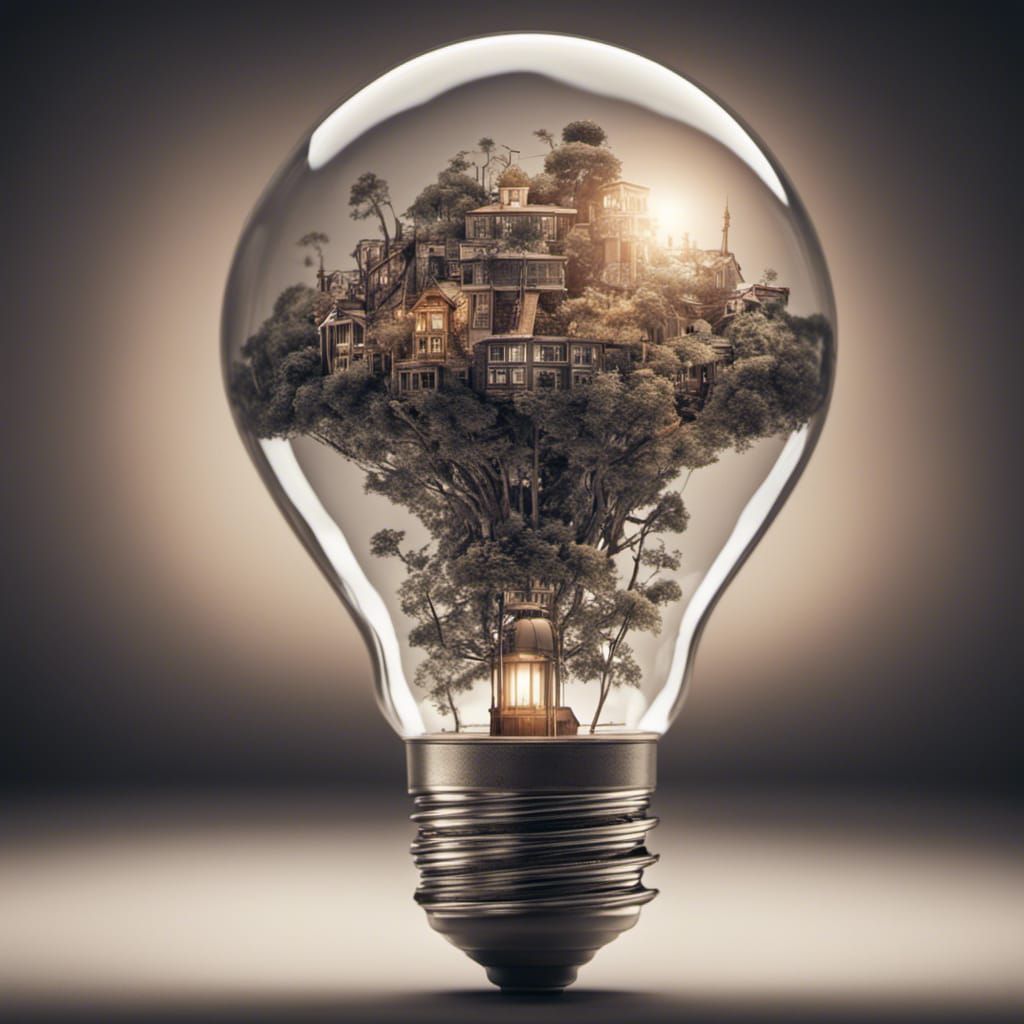 Detailed Light Bulb with Tiny World Inside