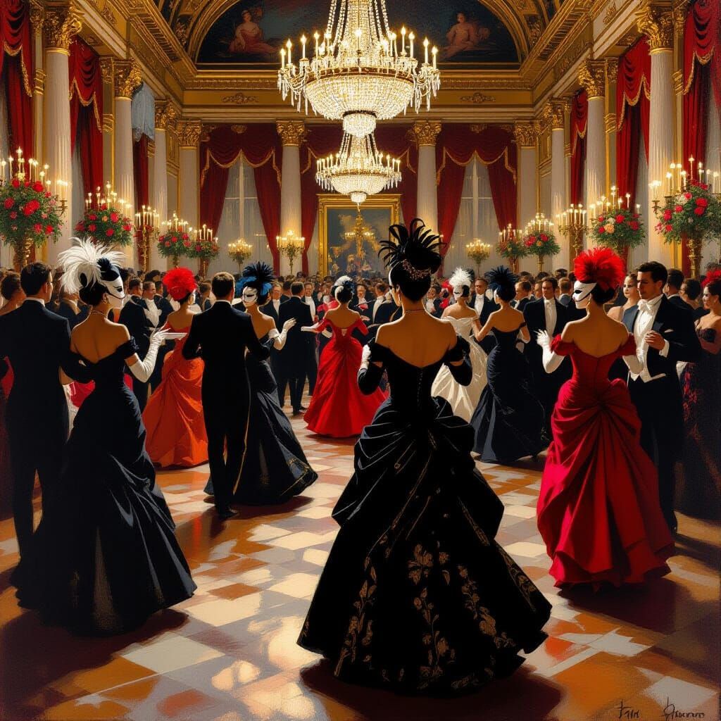 Elegant Masked Ball in Grand Ballroom