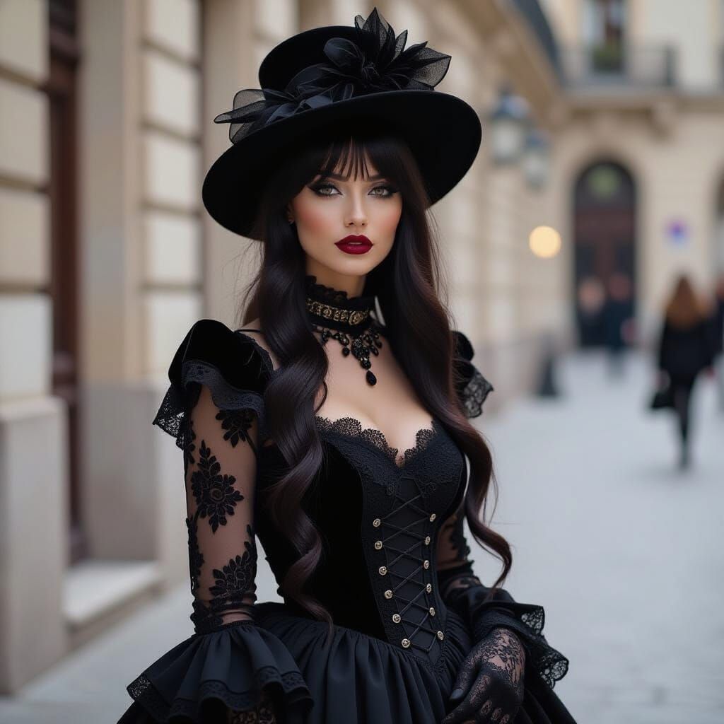 Gothic Woman in Macabre Black Elegance